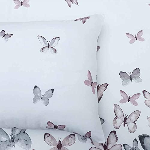 wilko Butterfly Duvet Set Single, Polycotton Washable Reversible Duvet Set, 135 x 200cm