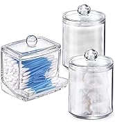 WISIEW Swab Holder Canisters with Lid, Bathroom Qtip Dispenser Apothecary Jars, Clear Plastic Cot...