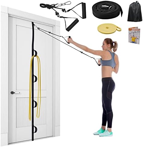 ATENTO Shoulder Rehab Pulley System with Foam Handles│Arm Pulley with Muti-Anchor Door Strap for Physical Therapy Exercises │Latex Resistance Bands for Assisting Rotator Cuff, AC Joint, Shoulder Pain