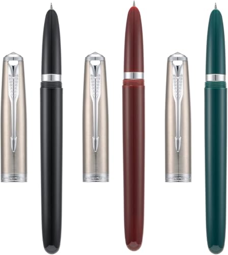 Stylo-plume résine noire et plumes extra fines style rétro à convertisseur d'encre