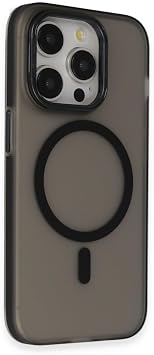 GGM GİYİM & AKSESUAR iPhone 15 Pro için Magsafe ile Uyumlu Arka Kısmı Mat Açılır Metal Kamera Çerçeveli Stantlı Anti Shock Frost Kılıf (Siyah)