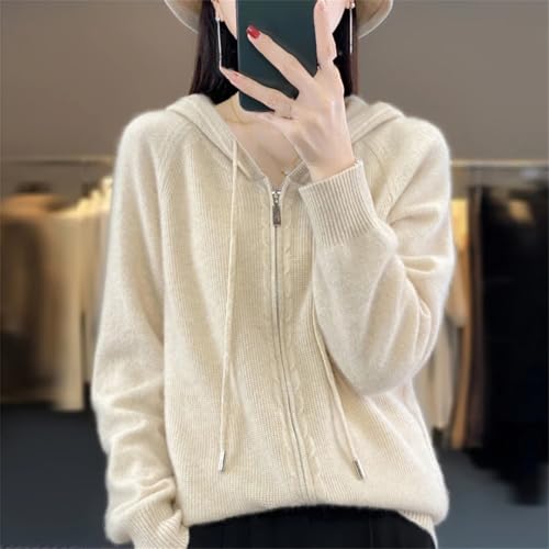 Women Hooded Zippered Cardigan Cashmere Sweater4