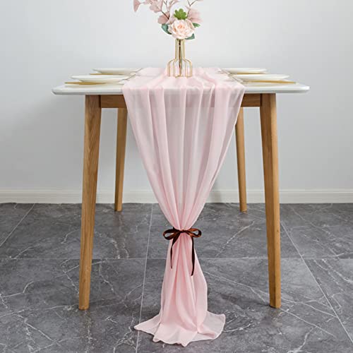 Chemin De Table Noel，Moderne Chemin De Table Rose， Chemin De Table en Mousseline De Soie Décoration de Table De Mariage Décoration d'anniversaire Centre de Table Noel(Rose, 70 x 300 cm)