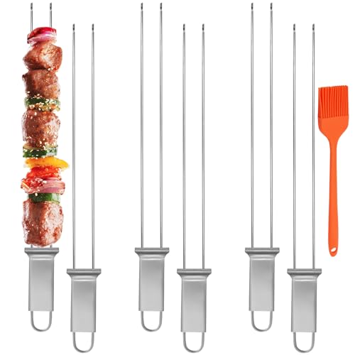 suiwotin 6pcs Stainless Steel Kabob Skewers, 12.6" Reusable BBQ Skewer