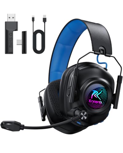 Image of Krysenix Wireless Gaming Headset with Noise Canceling Microphone for PC, PS5, PS4, Switch, Mac, 2.4 GHz Wireless & Bluetooth 5.4 Gaming Headphones, Cool RGB Lighting, 50Hr Battery, 50mm Drivers(Blue)