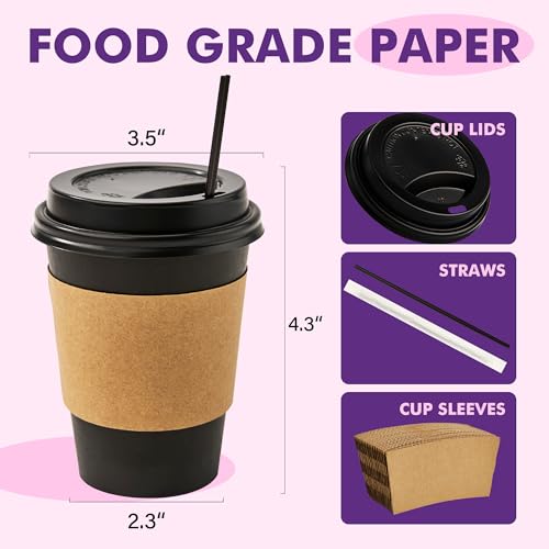 Save 13% on 50-Pack Black Disposable Coffee Cups with Lids - Image 2
