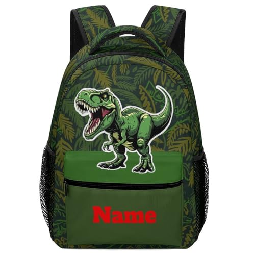 Custom Backpack for Men Women Add Text Name Personalized Lightweight Laptop Backpack Customized Green Dinosaur Leaves School Bag for Travel Work