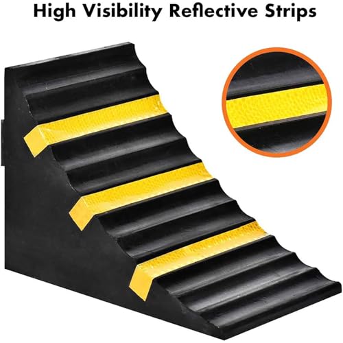 2 Pcs Heavy Duty Rubber Wheel Tire Chock, Non-Slip Wheel Chocks with Reflective Tapes, Wheel Immobilizers for Camper, Truck, Vehicle, RV, Trailer, Car - Thumbnail 5