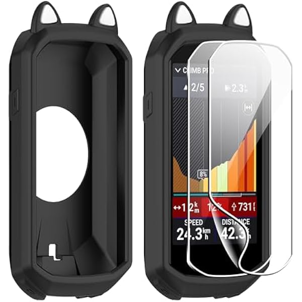 zZjoOoj Silikonowe etui kompatybilne z Garmin Edge 1050, 2 sztuki, folia ochronna na ekran Garmin Edge 1050, miękka folia TPU, odporna na wstrząsy (czarna)
