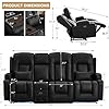 URRED Power Loveseat Recliner Sofa with Massage and Heat, Wall Hugger Reclining Loveseat with Console, RV Couch Home Theater Seating with LED Lights for Living Room (Black, 89.8" - 3 Seats)