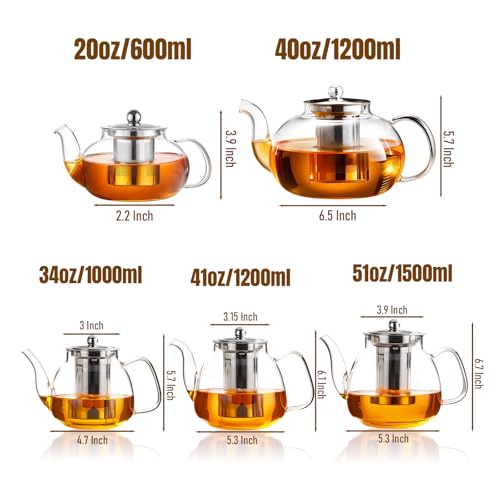 Image of PARACITY Glass Teapot Stovetop 50 OZ /1500ml, Tea pot with Removable 18 /8 Stainless Steel Infuser, Borosilicate Clear Tea Kettle, Teapot Blooming and Loose Leaf Tea Maker Tea Brewer for Camping, Travel