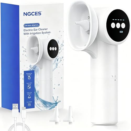 Upgraded Ear Wax Removal Electric Ear Cleaner with Mild Drying Safe & Gentle Automatic Ear Cleaner Cleaning with Dual-Compartment Design Electric Ear Wax Removal 5 Pressure Settings IPX7 White