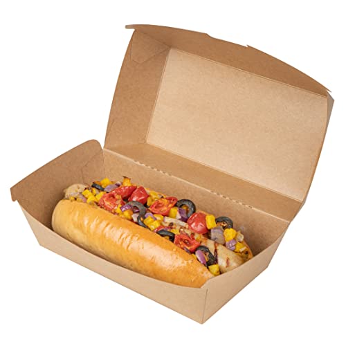 Restaurantware Hot Dog Box 100 Count 6.7 x 3.54 x 3.46 Inches Paper Kraft Rectangular Food Container Tab-Lock Sandwich Clamshell Grease-Resistant Kraft