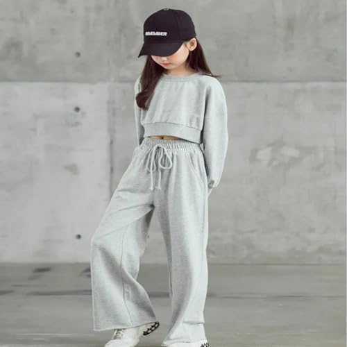 Lindas roupas para meninas, crianças, crianças, meninas, manga comprida, blusa lisa, pulôver (cinza,