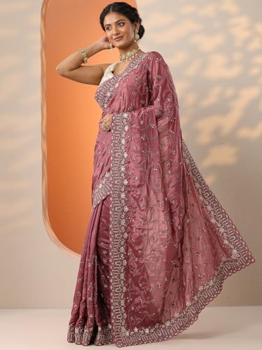 Image of Libas Embroidered Organza Saree With Unstitched Blouse Piece