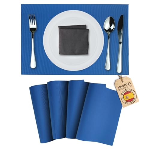 Mondiroso. Pack de 4 Manteles Individuales Mesa Lavables. Salvamanteles Individuales Antideslizantes Mantel Individual para Mesa de Comedor y Cocina. (4, Azul Indigo)