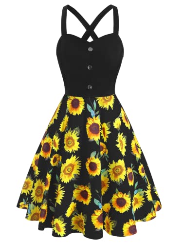 DRESSFO Summer Vacation Sundress for Women Sunflower...