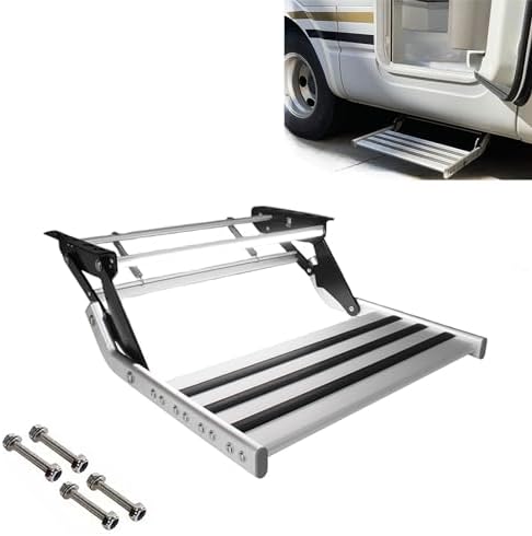 Folding RV Camper Steps - 330lbs Capacity, Anti-Slip Manual/Electric Stairs for Motorhome, Travel Trailer, Van - 12V Electric Automatic, Single Size