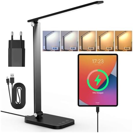 Luminária de Mesa LED com Dupla Alimentação Tomada e USB, 50 LEDs...