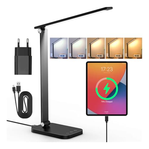 Luminária de Mesa LED com Dupla Alimentação Tomada e USB,