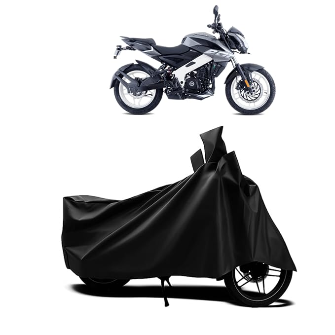 Image of DRAKOWISH Waterproof Bike Cover for Bajaj Pulsar NS 200 All Weather Protection from Rain, Dust, UV Rays & Scratches with Mirror Pockets & Buckle Belt