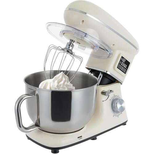 1600W Stand Mixer, Dough Mixer with Lcd Display and Dough Hook, Electric Kitchen Mixer, with 6 Speeds/timing, for Baking and Most Home Cooks, Almond Cream white