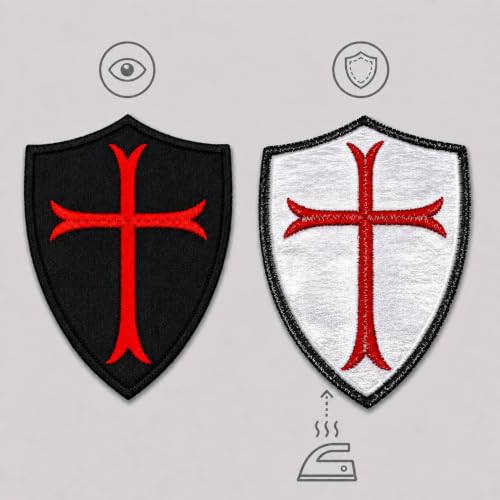 Foto von Templerkreuz Schild der Templer-Militärkreuzfahrer. Moral-Patch bestickte Brosche zum Aufbügeln. Bügelflicken für Kleidung - Crossfit Flicken - Templer Flicken. 8x6cm