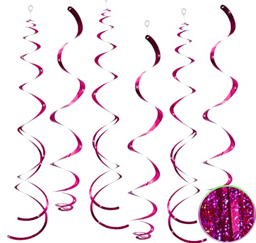 30 Pcs Hot Pink Hanging Swirls Decorations Swirl Party Decorations Plastic Party Streamer For Ceiling, 26" #TOP28