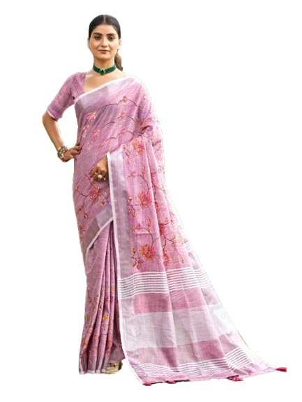 sangam prints Onion Pink Linen Woven Work Traditional Saree-picture-18