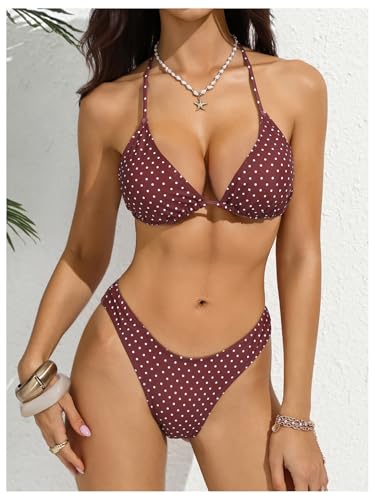 Image of RoseSeek Women's 4 Piece Polka Dots Bathing Suits Cover Up Skirt & Bandana