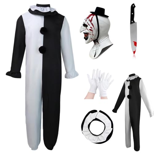 Varuotu Art Clown Costume Kids Terrifying Mask Scary Killer Clown Costume Halloween Cosplay Outfit Boys Girls