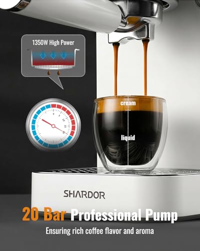 Image of SHARDOR Espresso Machine 20 Bar, Professional Espresso Machine with Milk Frother and Touchscreen, Expresso Coffee Machines with Adjustable Temperature,for Cappuccino, Latte, Stainless Steel, White