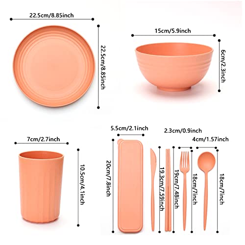 Zoaju Plastic Plates And Bowls Sets, Unbreakable 32 Pcs Wheat Straw Bowls Set Mutil Color Camping Picnic Reusable Plates And Bowls Sets For Kids Adult, Dishwasher Microwave Safe #TOP1
