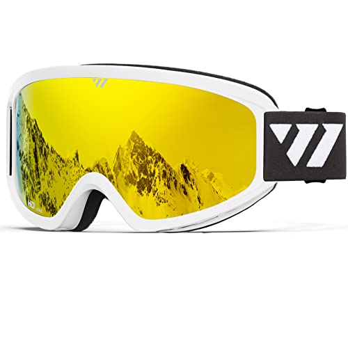 Wiston Ski Goggles - Otg Snow/Snowboard Goggles For Men, Women & Youth - 100% Uv Protection (White Frame/Gold Lens) #TOP28