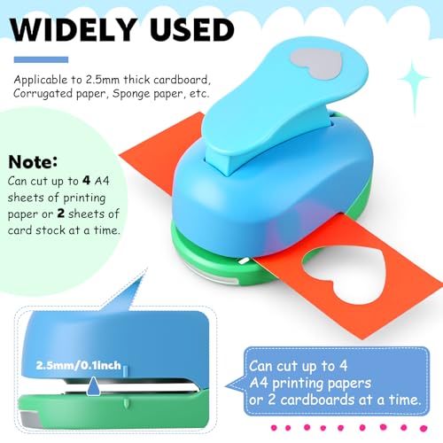 Image of CHENGU 6 Pcs Heart Punch Set 3in /2in /1.5in /1in /0.6in /0.3in Scrapbook Hole Punchers Crafting with 10 Sticker Paper Heart Cutter Scrapbook for Office Supplies DIY Albums Photos(Multicolor)