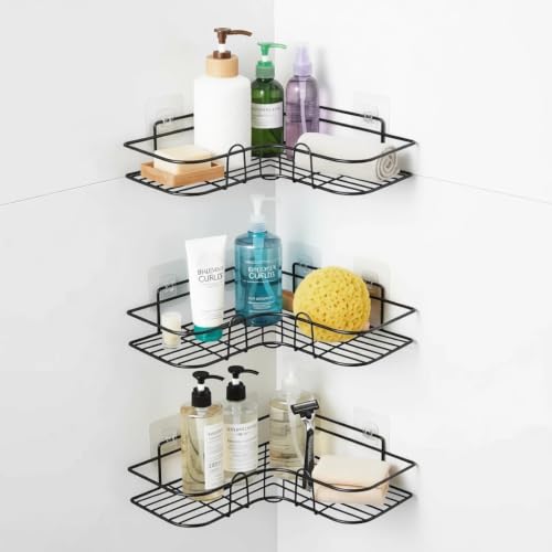 Image of Corner Shelf Storage for Bathroom Kitchen Organizer Rack Stainless Multi-Purpose, No Drill Required, Shampoo Towel and Soap Holder (Bathroom Corner 3 Pic)
