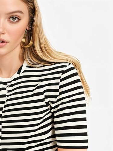 Image of Mack Jonney Oversized | Loose Fit | Half Sleeves 100% Cotton Round Neck Striped T-Shirt for WOMEN-MACK640651