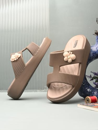 Image of DOCTOR HEALTH SUPER SOFT Women's EVA Platform Slide Slippers | Soft Cushioned Lightweight Anti-Skid Bathroom House Slippers | Floral Charm Comfort Slides for Indoor Outdoor Everyday Wear