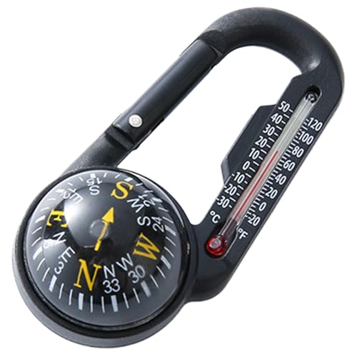 BEAHING Carabiner Clip On Compass Hiking, 1 Pc Waterproof Plastic Hiking Compass with Carabiner and Thermometer Compass Keychain for Outdoor, standard