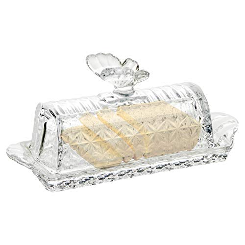 Bezrat Glass Butter Dish | Premium Butter Dish with Lid and Easy Grip Handle | Easy to Use and 100% Food Safe - Dishwasher Safe | Butterfly Addition - Thumbnail 4