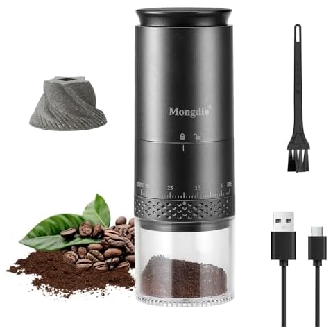 Mongdio Portable Electric Burr Coffee Grinder with 38 Adjustable Settings, Conical Burr Coffee Grinder with LED Display, USB Charging, Ceramic Core, for Home, Space Black Cover