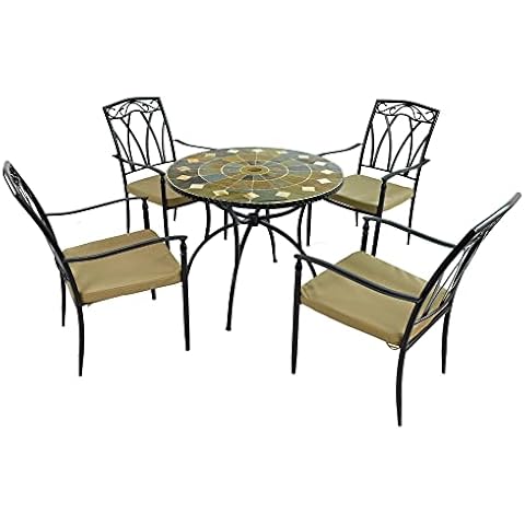 Exclusive Garden Granada Garden Table with Ascot Chair, Natural Stone, Red, Brown, 91cm Cover
