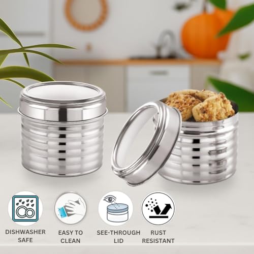 Image of Sizzle Roxy Stainless Steel Container Set with See Through Lid, Multipurpose Kitchen Storage Dabba for Spices,Coffee, Snacks, Dry Fruits | Leak-Proof Food Storage Organizer |600ML - 2 pcs