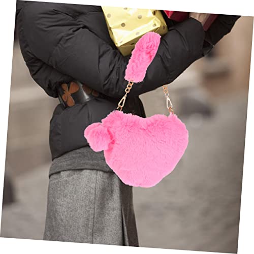 BESPORTBLE 1Pc Fluffy Plush Handbag Heart Shaped Bag for Women Cute Winter Casual Furry Purse Lightweight Portable for Daily Use present4