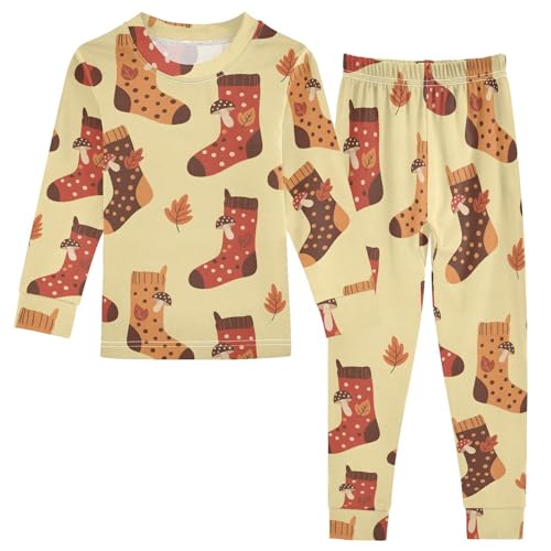 Pajama Sets Long Sleeve Autumn Socks with Mushroom Prints Soft Comfy Sleepwear 2 Piece PJS 3-8T