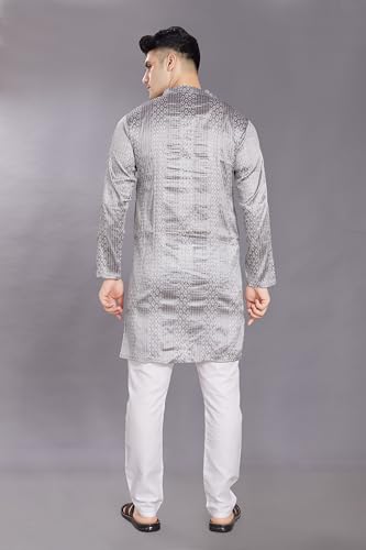 Image of DIVISIVE Men's Jequard Embroidered Art Silk Slim Fit Only Kurta