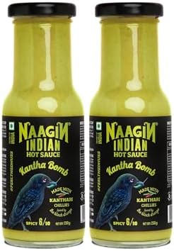 NAAGIN Indian Hot Sauce – Kantha Bomb (Pack of 2, 230g Each) | Medium Spicy Green Chilli Blend | Made with Fresh Vegetables & Premium Kanthari Chillies (Bird’s Eye) | 100% Vegan | No Artificial Colours or Flavours | Perfect as Condiment or Marinade | Made in India