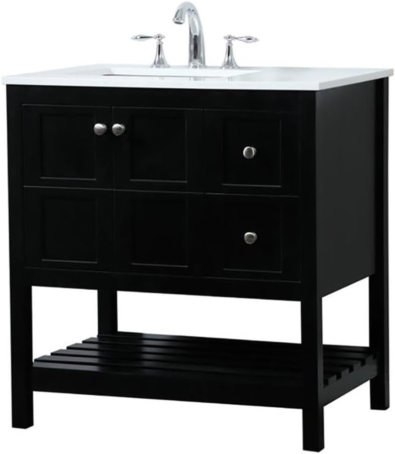 Elegant Decor Theo 32" Zinc Alloy MDF Single Bathroom Vanity in Black