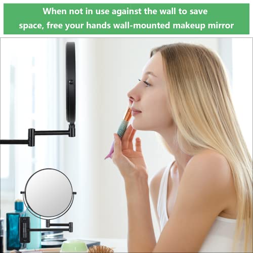 Wall Mounted Makeup Mirror 1X/ 10X Magnifying Make Up Mirror 8 Inch Bathroom Mirror,Reversible Double-Sided Personal Vanity Mirror (Black) #TOP4