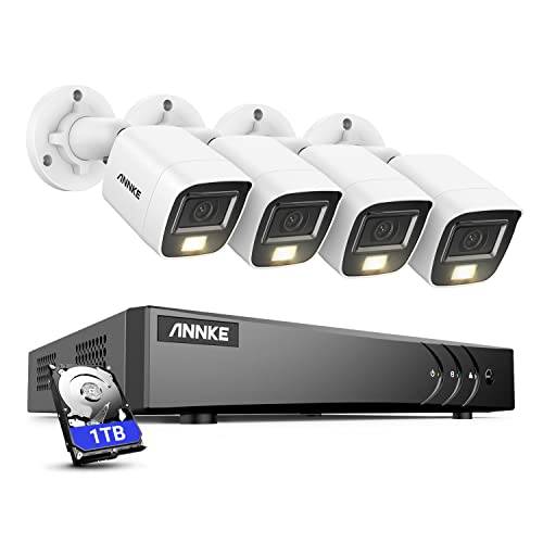 ANNKE S300 5MP Kit de vigilancia exterior para, Grabación de Audio con Micrófono Integrado,H.265+ DVR con HDD de 1 TB y 4 cámaras de 5 MP de videovigilancia, Acceso Remoto y Alarma por E Mail